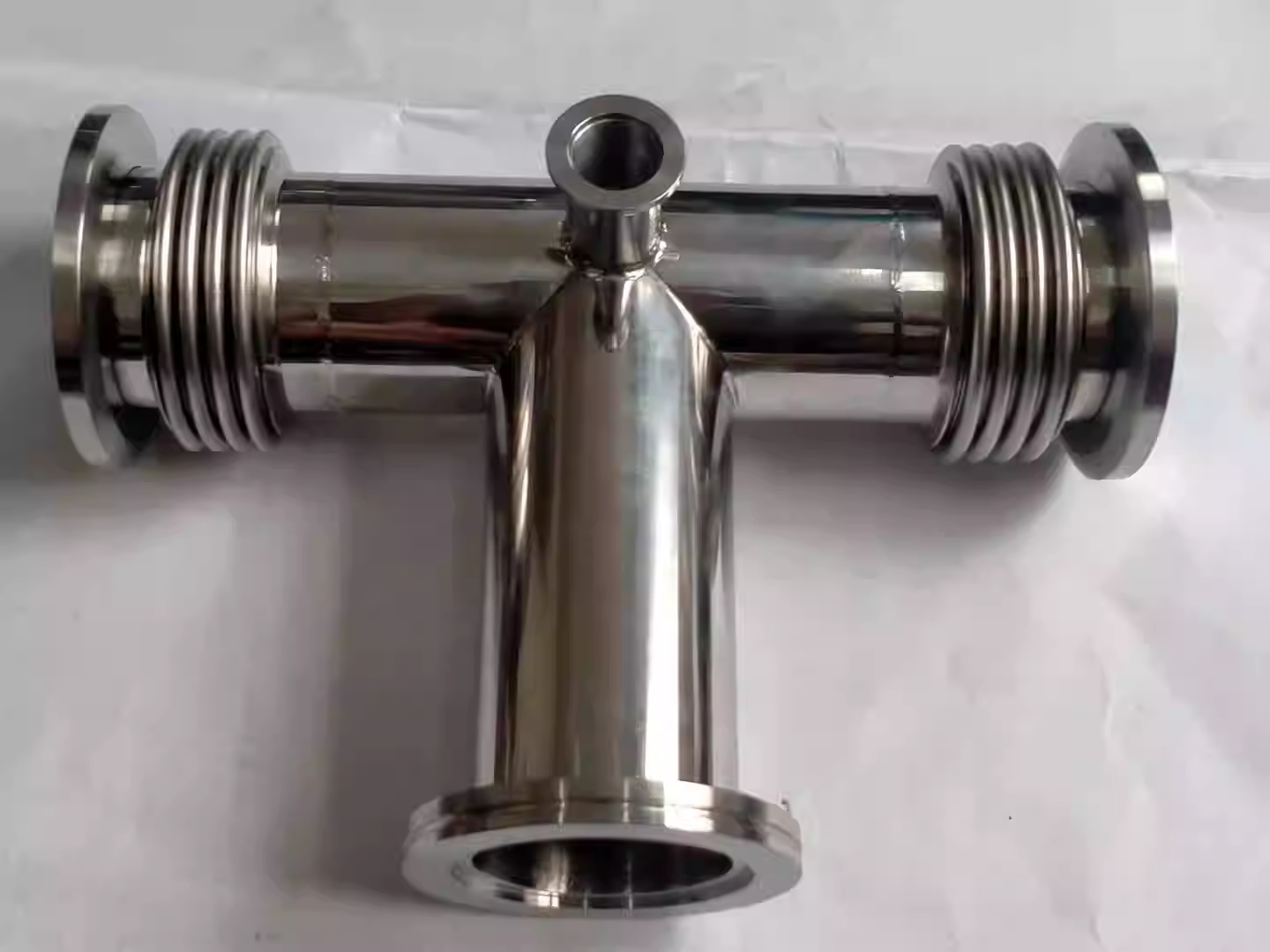 Stainless steel vacuum KF corrugated hose flexible and expandable compensating hose welded parts ISO tee connector